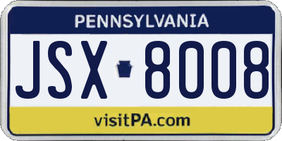 PA license plate JSX8008
