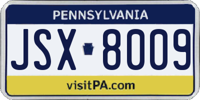 PA license plate JSX8009