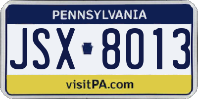 PA license plate JSX8013