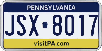 PA license plate JSX8017