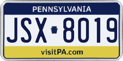 PA license plate JSX8019