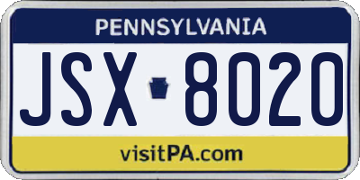 PA license plate JSX8020