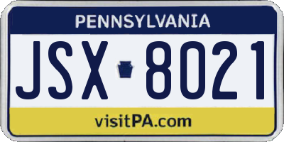 PA license plate JSX8021
