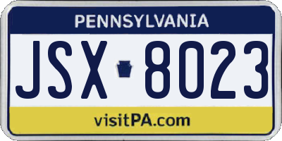 PA license plate JSX8023