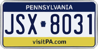 PA license plate JSX8031