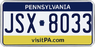 PA license plate JSX8033