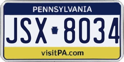 PA license plate JSX8034