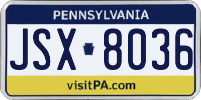 PA license plate JSX8036