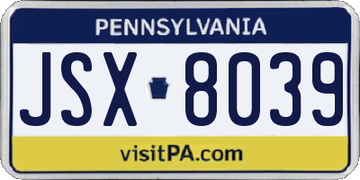 PA license plate JSX8039