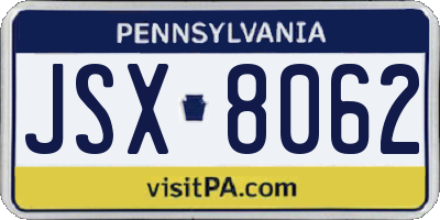 PA license plate JSX8062