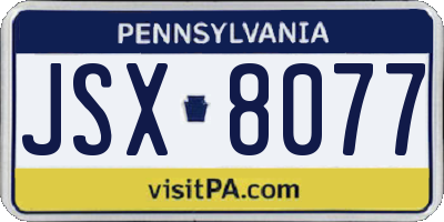PA license plate JSX8077