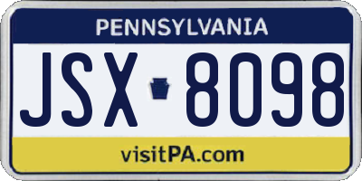 PA license plate JSX8098