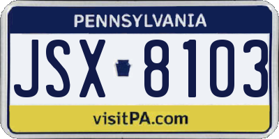 PA license plate JSX8103