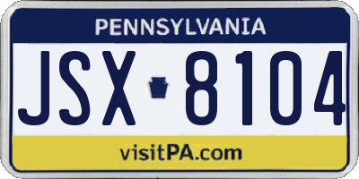 PA license plate JSX8104