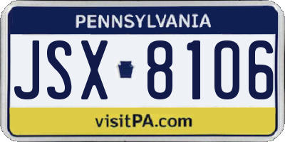 PA license plate JSX8106