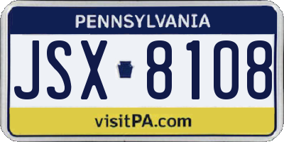 PA license plate JSX8108