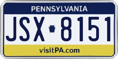 PA license plate JSX8151