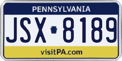 PA license plate JSX8189