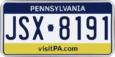 PA license plate JSX8191