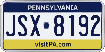 PA license plate JSX8192