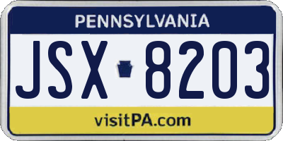 PA license plate JSX8203