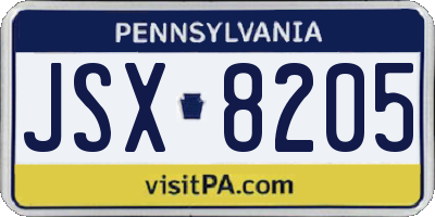 PA license plate JSX8205