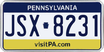 PA license plate JSX8231