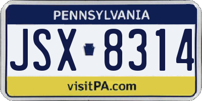 PA license plate JSX8314