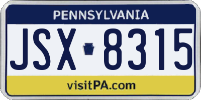 PA license plate JSX8315