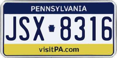 PA license plate JSX8316