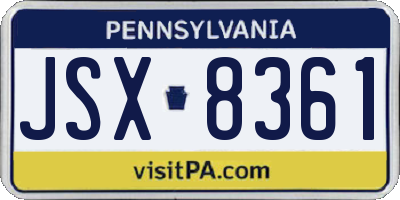 PA license plate JSX8361