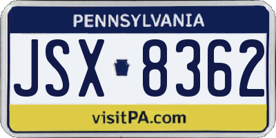 PA license plate JSX8362