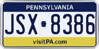 PA license plate JSX8386