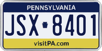 PA license plate JSX8401