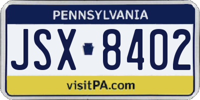 PA license plate JSX8402
