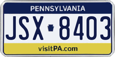 PA license plate JSX8403
