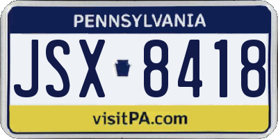 PA license plate JSX8418