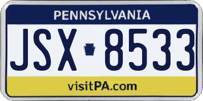 PA license plate JSX8533