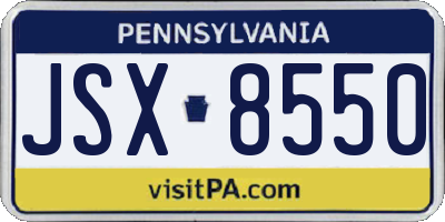 PA license plate JSX8550