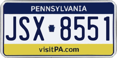 PA license plate JSX8551