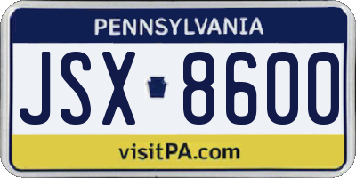PA license plate JSX8600