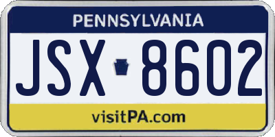 PA license plate JSX8602