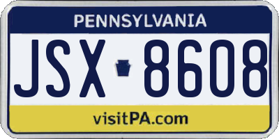 PA license plate JSX8608