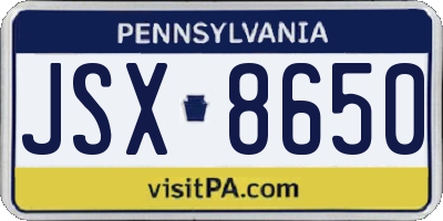 PA license plate JSX8650