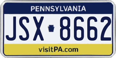 PA license plate JSX8662
