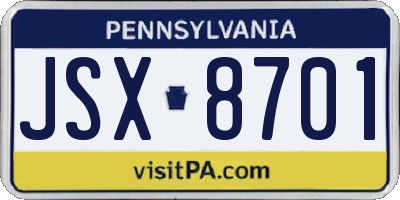 PA license plate JSX8701