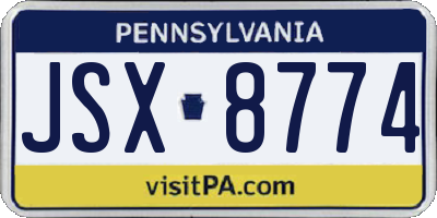 PA license plate JSX8774