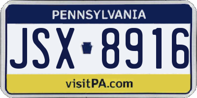 PA license plate JSX8916