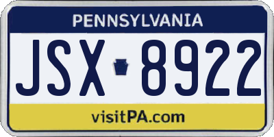 PA license plate JSX8922