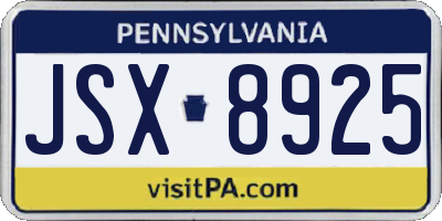 PA license plate JSX8925